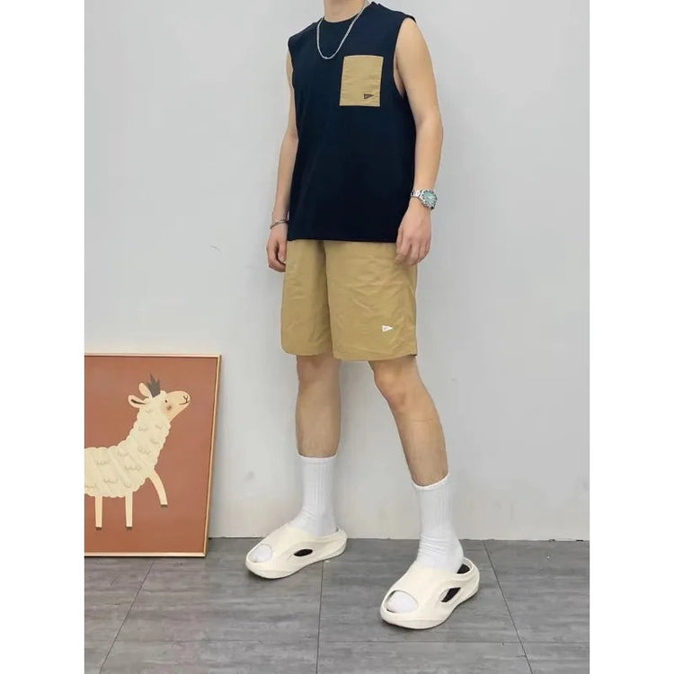 Men Patch Pocket Sleeveless Tank Top Loose Ice Silk Shorts Set Trendy Casual Summer Two Piece Outfit Khamik Shop Online