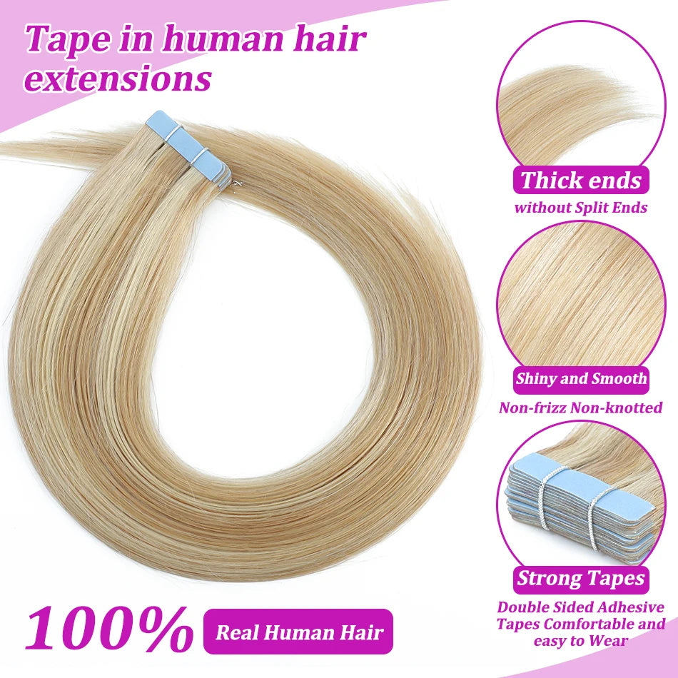 SOVO Tape in Hair Extensions 100% Remy Human Hair 20 Inch  20pcs  Balayage Skin Weft Tape in Extensions  12-26 inch Khamik Shop Online