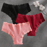 3Pcs Cotton Lace Patchwork Bikini Panties Women Seamless Floral Print Brazilian Pants Low Waist Breathable Female Sexy Lingerie Khamik Shop Online