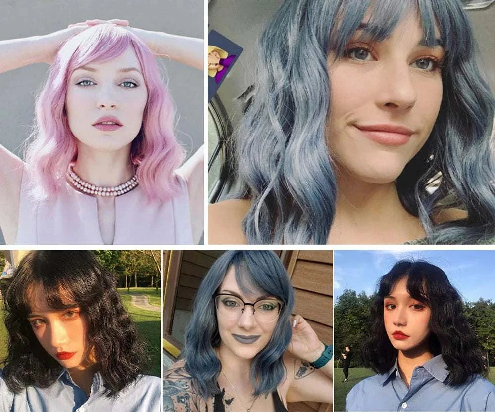 Jeedou 14 Inch Water Wave Bob Wig With Air Bangs Matte Synthetic Short Wavy Wigs For Women Daily Cosplay Colorful Wig Khamik Shop Online