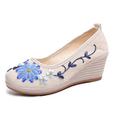 Embroidered Women Comfort Wedge Platform Shoes Fashion Bowknot Ladies High Heels Pumps Vintage Ethnic Female Heeled  Footwears Khamik Shop Online