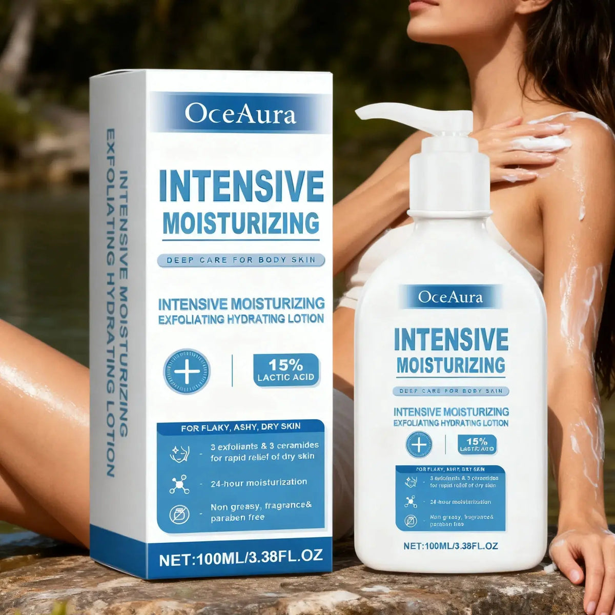 Oceaura Intensive Healing Body Lotion for Dry Skin - Exfoliating Hydrating Moisturizer Deep Nourishing Non-Greasy Skin Care