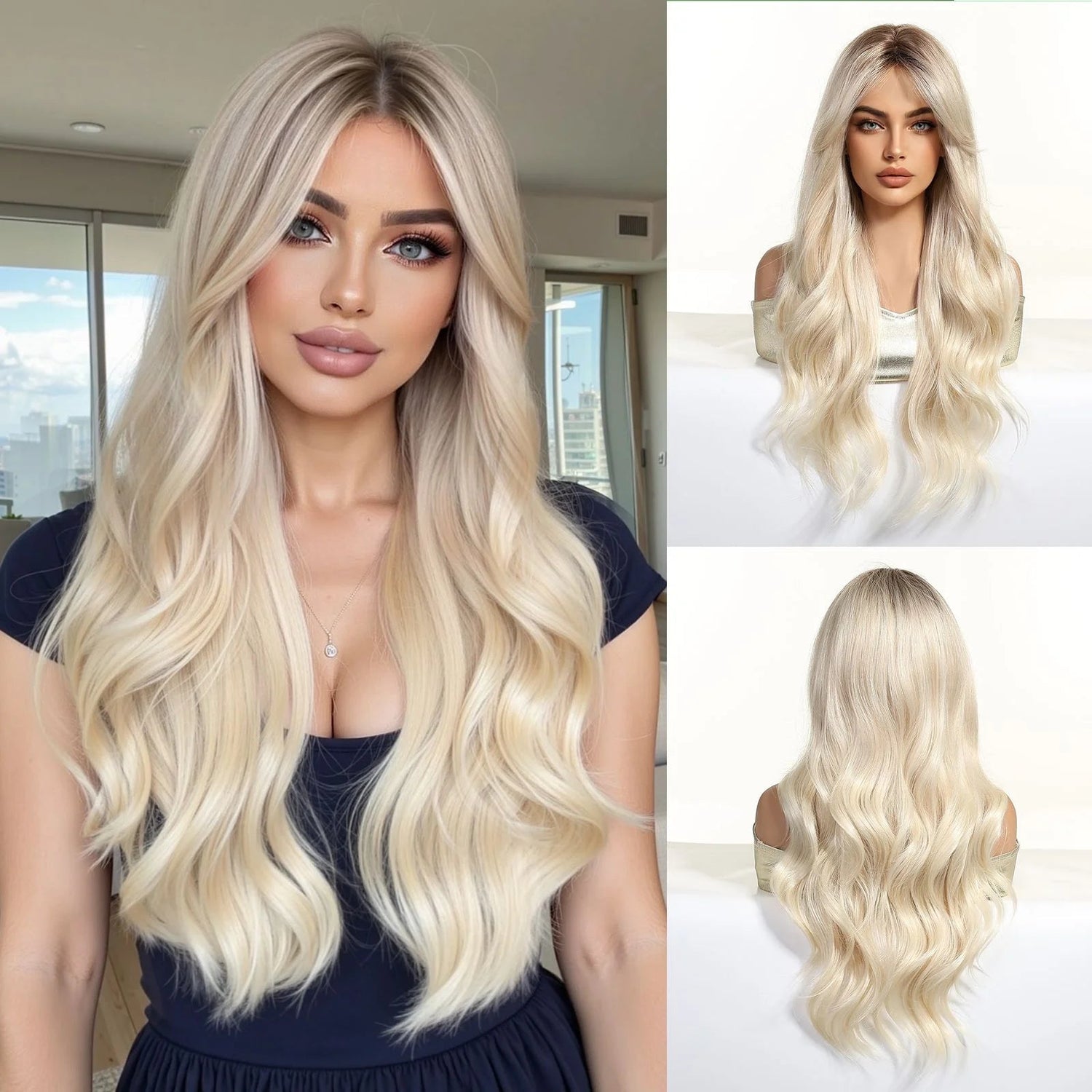 LOUIS FERRE Long Wavy Ombre Brown Wig with Bangs Synthetic Hair Wig Heat Resistant Daily Wear Office Party Cosplay Halloween Khamik Shop Online
