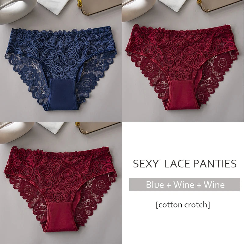 3PCS/Set Luxury Floral Embroidery Lace Panties Women Briefs Sexy Hollow Lingerie Female Underwear Ladies Breathable Underpants Khamik Shop Online