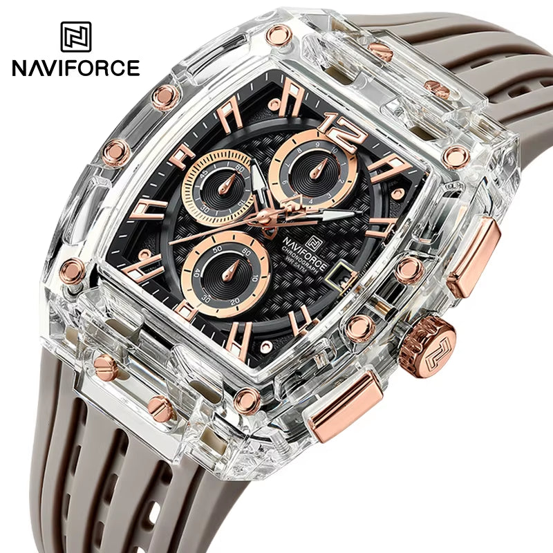 New  Men'S Quartz Multifunction Watches Fashion Sports Chronograph 5ATM Waterproof Silicone Band Casual Man Wrist Watch