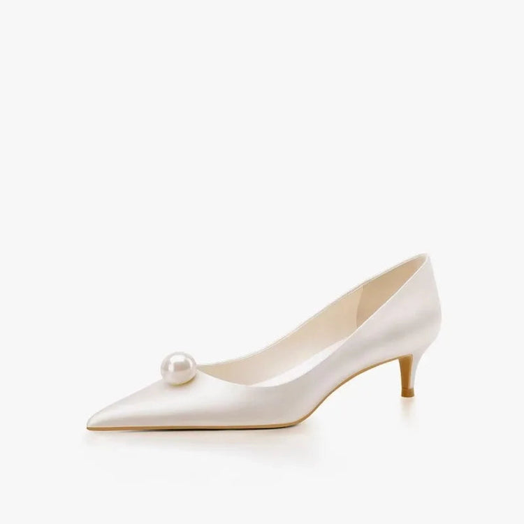 2026 New Luxury Designer White Satin Wedding Bridal Shoes Pearl High Heels Daily Fashion High Heels Khamik Shop Online