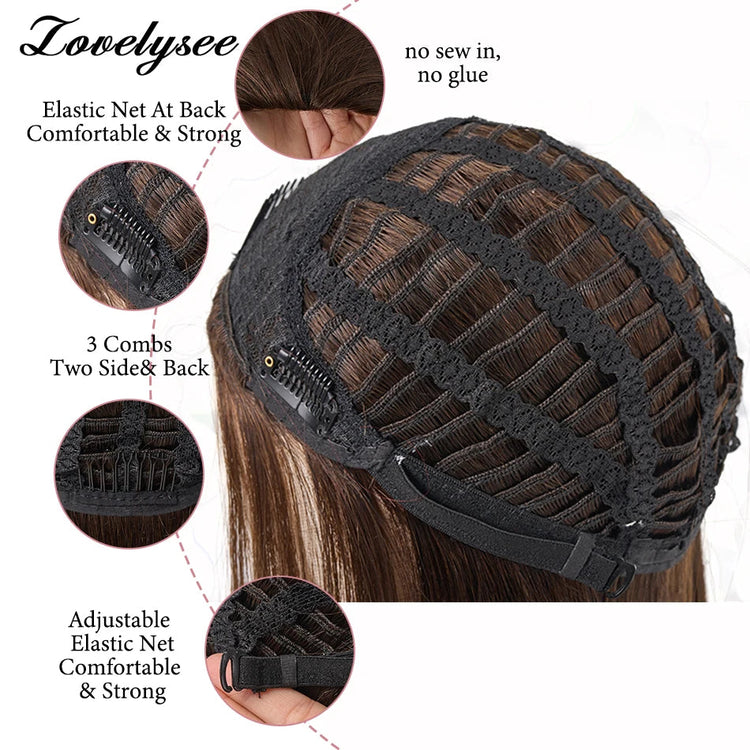 Lovelysee 3/4 Half Wig Human Hair With Clip in Hair Extensions Silky Straight Remy Hair Brown Color Soft 150% 180% Wig For Women Khamik Shop Online