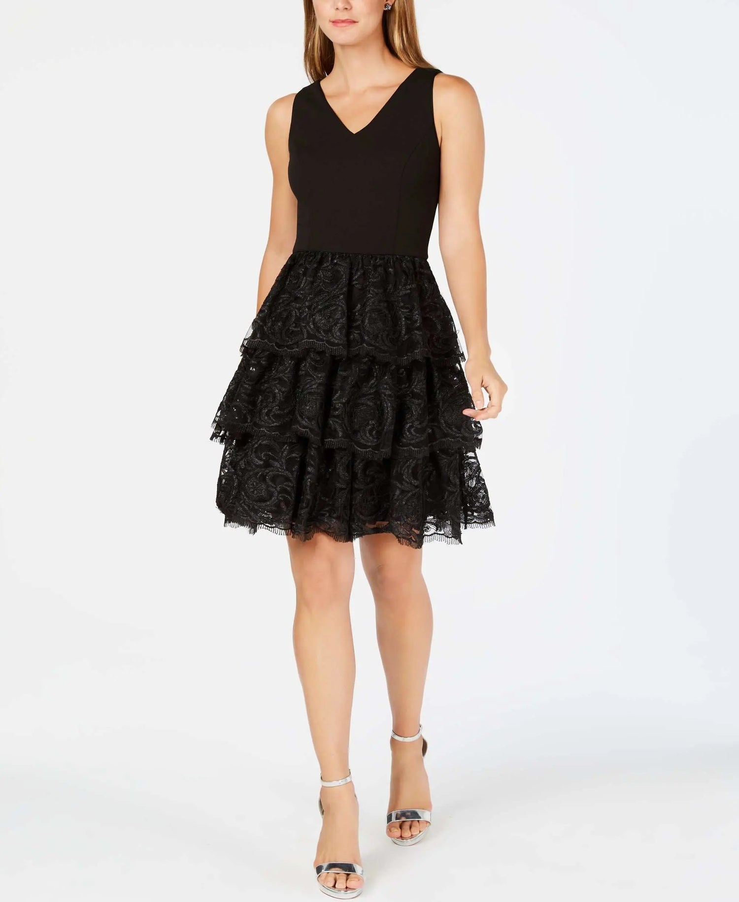 Julia Jordan Tiered Lace Fit Flare Dress Amber Chrysippus