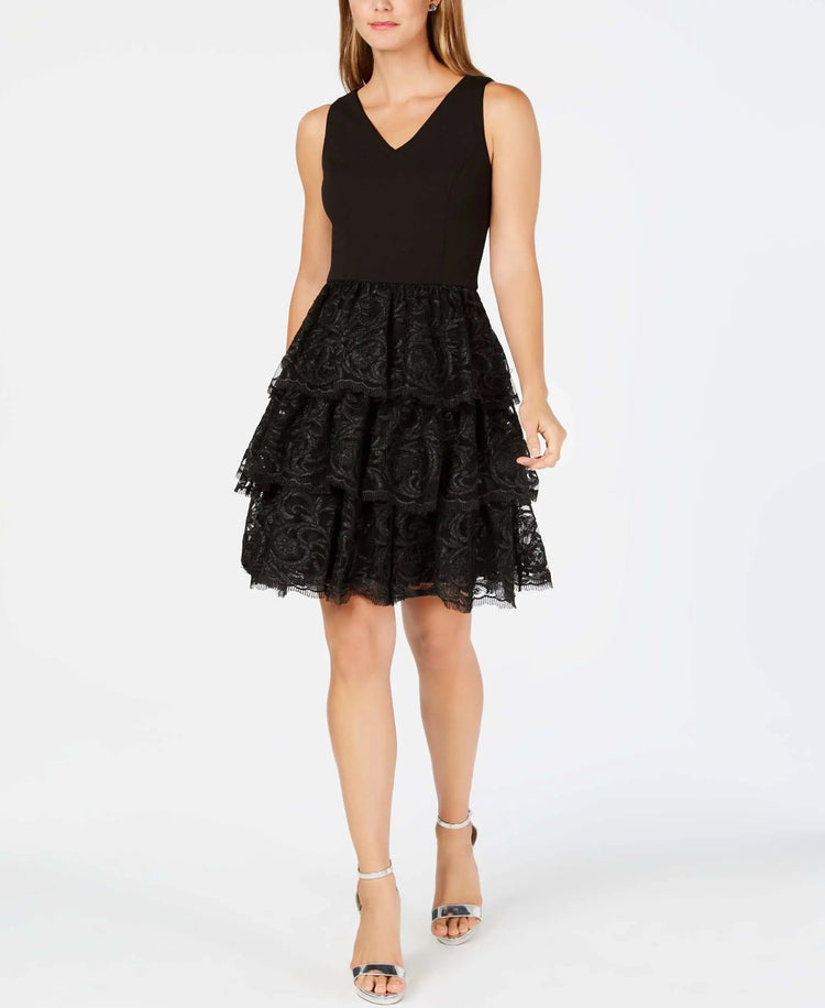 Julia Jordan Tiered Lace Fit Flare Dress Amber Chrysippus