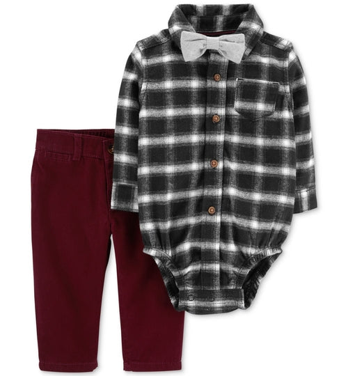 Carters Baby Boys Plaid Cotton Bodysuit Pants Bowtie Set Amber Chrysippus