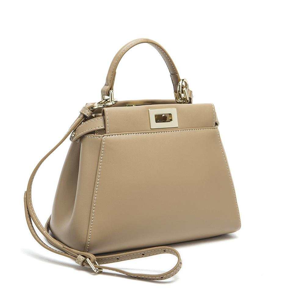 Sac messager en cuir bilayer pour femmes avec fermeture à verrou et doublure coton