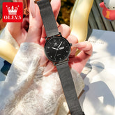 OLEVS 2996 Women Watches Original Elegant Slim Quartz Watch Waterproof Dual Calendar Display Watches For Woman Gift Box Reloj Khamik Shop Online