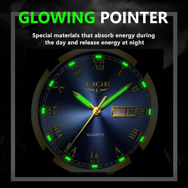 LIGE Top Brand Luxury Quartz Man Watch Fashion Business Stainless Steel Watches for Men Waterproof Casual Auto Date Weeks Clocks