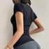 Women Yoga Shirts Sports T Shirt Summer Short Sleeve Round Neck Breathable Stretchy GYM Yoga Slim Fitness Active Top Tee Khamik Shop Online
