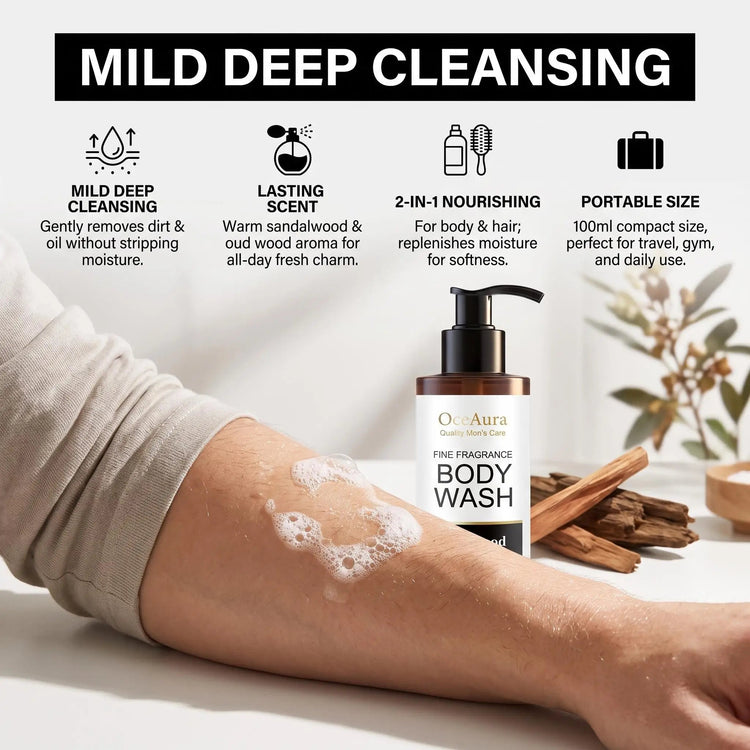 OceAura Sandalwood Body Wash Full Body Refreshing Scent Long Lasting Fragrance Cleanser Soothing Skin Care Non-irritating Odor Control Shower Gel Khamik Shop Online