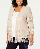 Style & Co Plus Size Fringe Lacy Knit Cardigan Amber Chrysippus