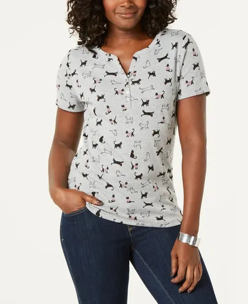Karen Scott Printed Henley T-Shirt Amber Chrysippus