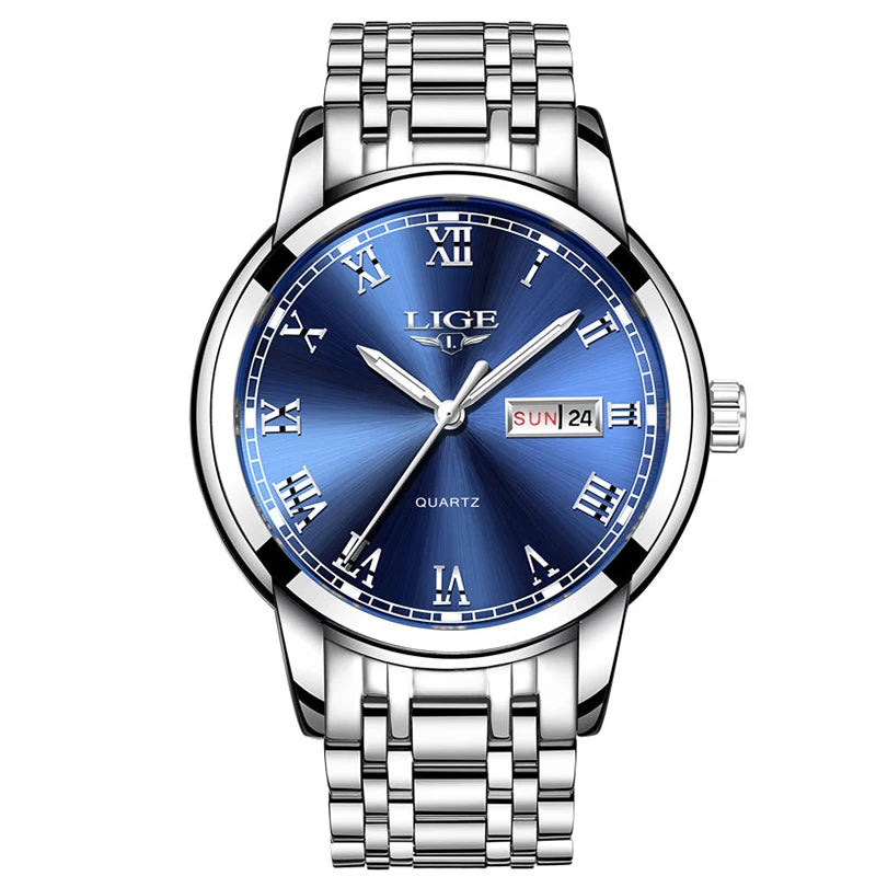 LIGE Top Brand Luxury Quartz Man Watch Fashion Business Stainless Steel Watches for Men Waterproof Casual Auto Date Weeks Clocks