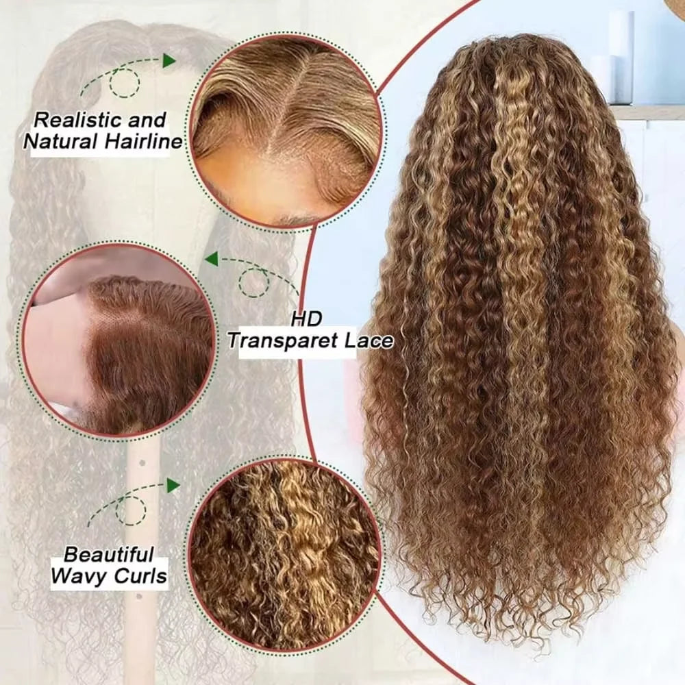 Curly Highlight 13x4 13x6 Lace Front Human Hair Wigs For Women Pre Plucked Honey Blonde 13x6 Lace Frontal Wigs Remy Hair Khamik Shop Online