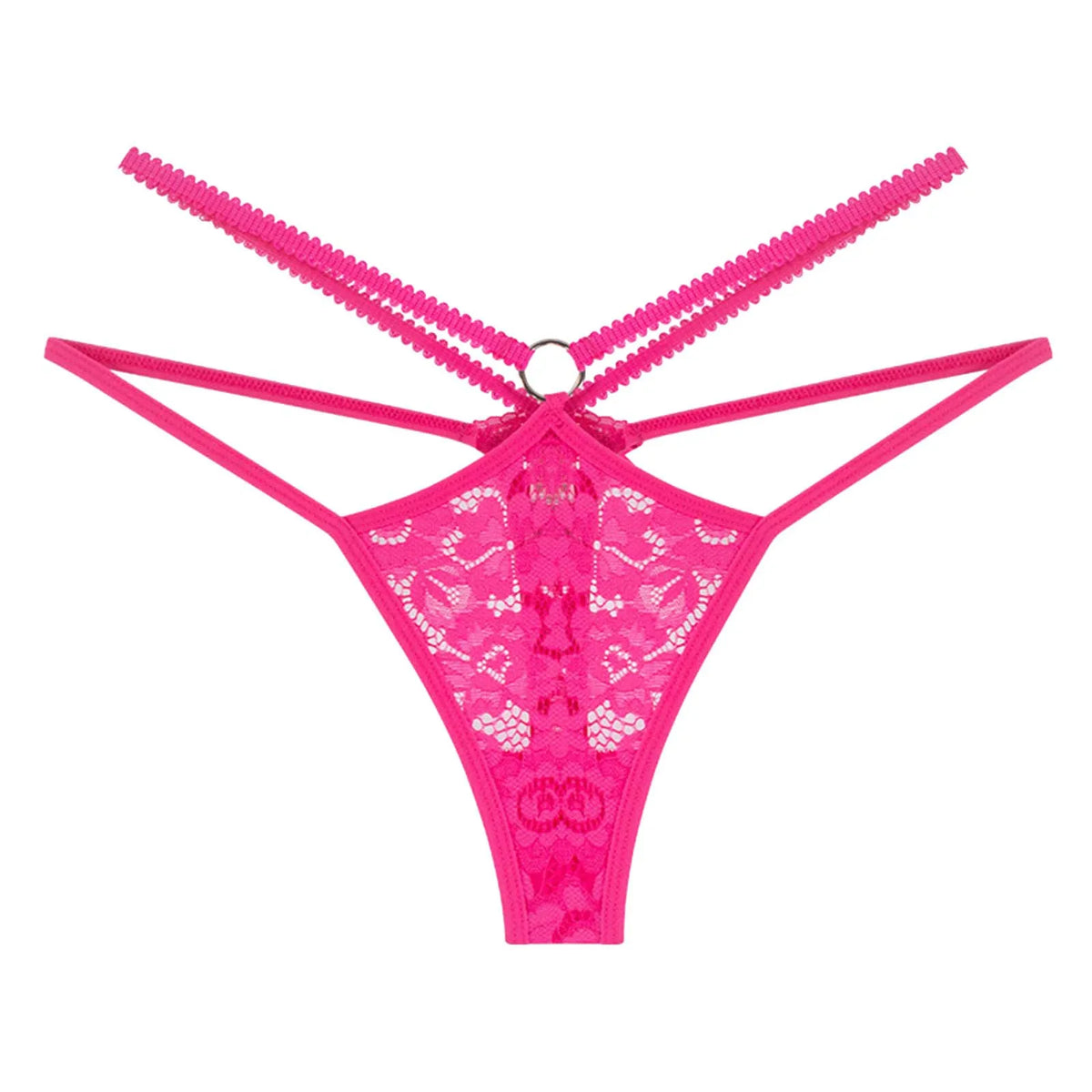 Women Strappy Hollow Briefs Underwear Ring Link Straps Low Rise Floral Lace Panties Ladies Translucent Sexy Underpants Lingerie