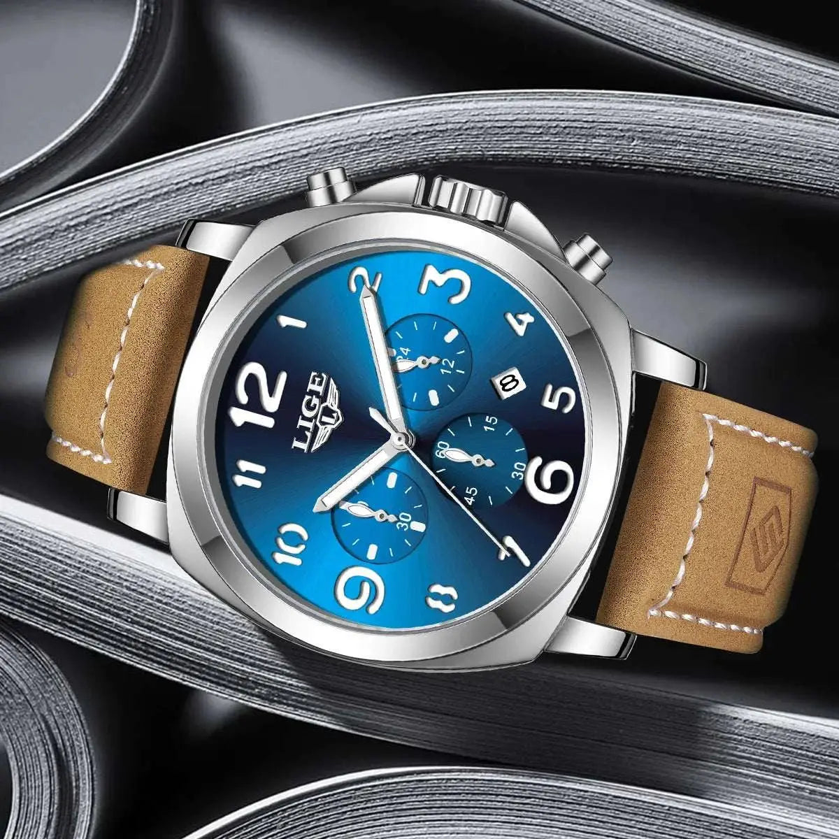 LIGE Casual Outdoor Quartz Man Watch Fashion Sport Waterproof Luminous Auto Date Leather Strap Wristwatch for Men Male Gifts Box Khamik Shop Online