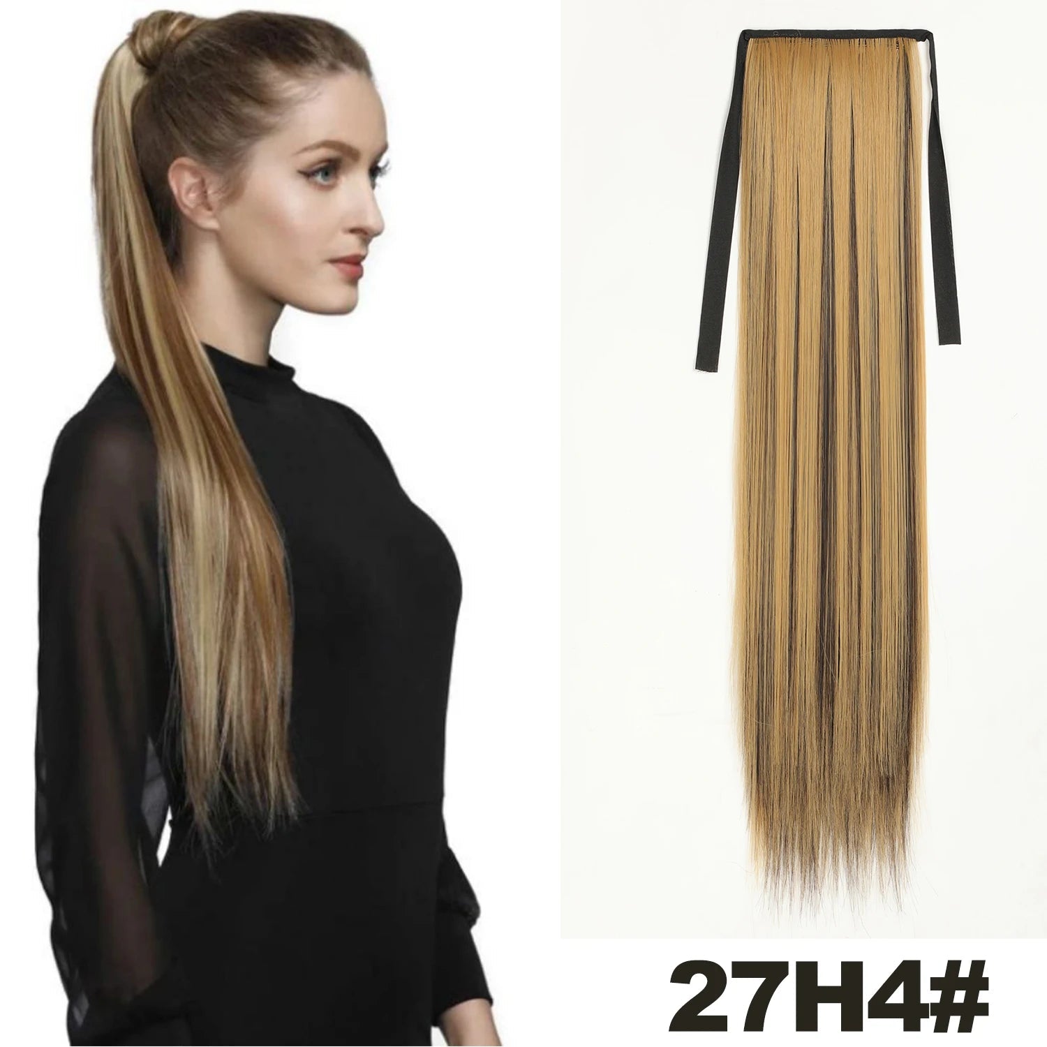 Straight Long Ponytail Extensions 22inch Natural Black Wrap Around Synthetic Hair Piece Pony Tail Hair Hairpieces for Women Girl Khamik Shop Online