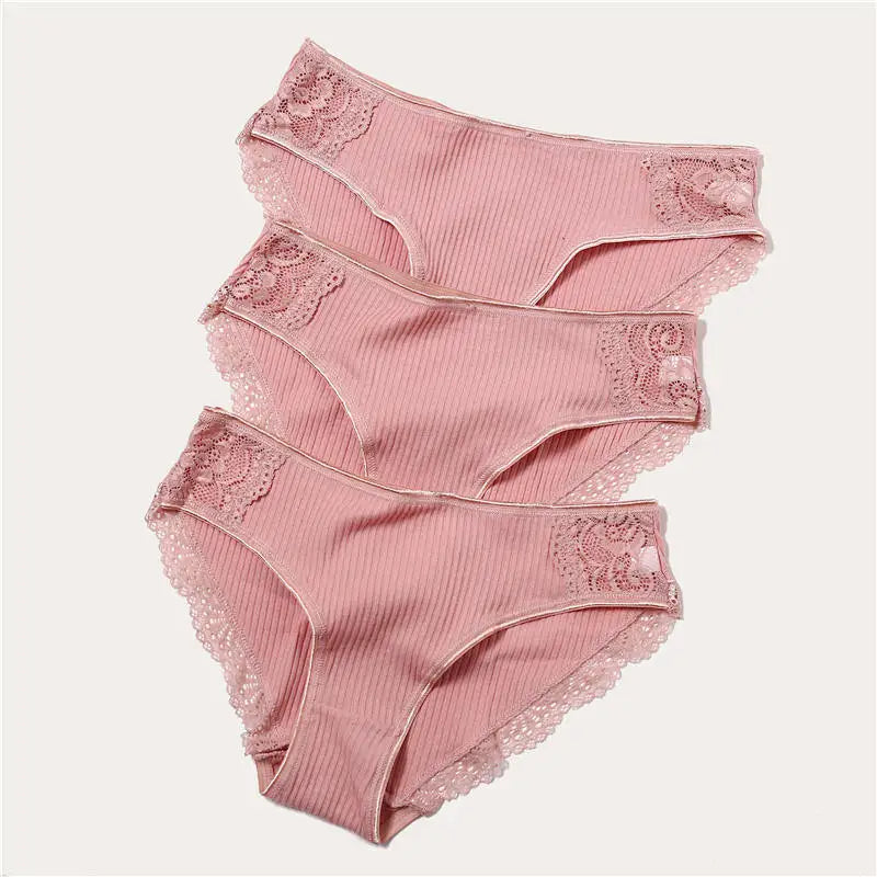 3PCS/Set 6 Color Women Panties Cotton Lace Briefs Solid Color for Female Striped Sexy Cotton Underwear Lingerie Low Waist Flower Khamik Shop Online