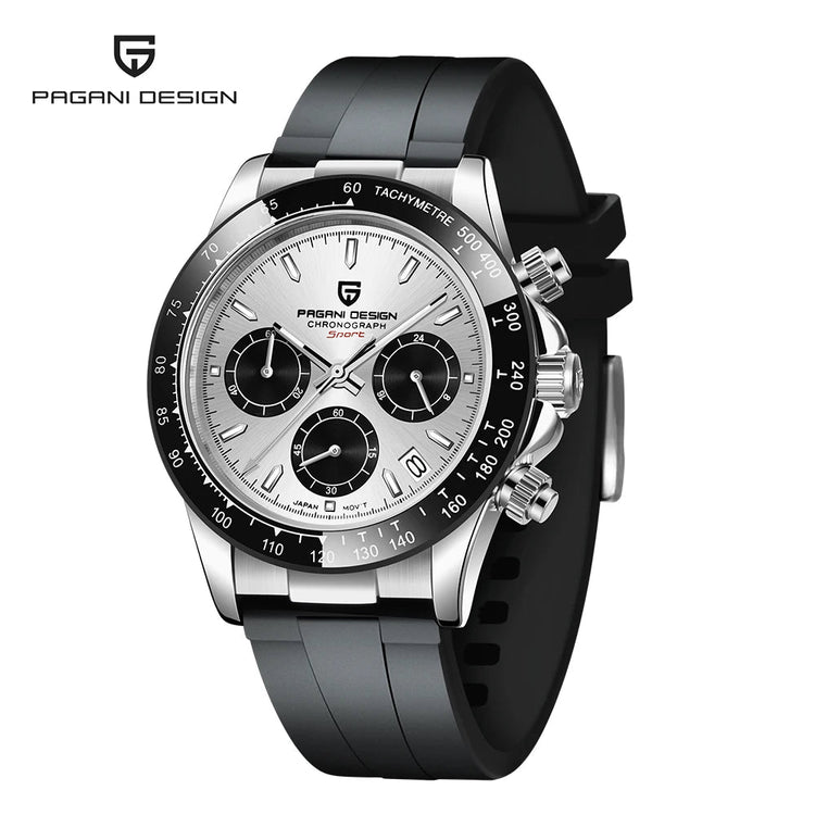 PAGANI DESIGN Men Quartz Chronograph Watch RoseGold Case Black Ceramic Bezel Brown Dial Rubber Strap Waterproof Sports watch+box Khamik Shop Online