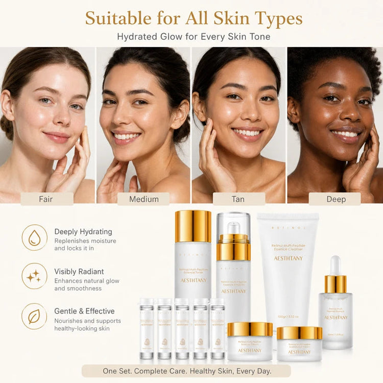 7PCS Retinol Multi-Peptide Skincare Set Hydrating Face Care Routine Gift Box Toner Cleanser Essence Cream Mask for Smooth Glow Khamik Shop Online