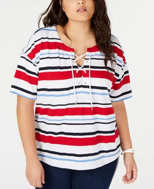 Tommy Hilfiger Plus Size Cotton Lace Up Top Amber Chrysippus