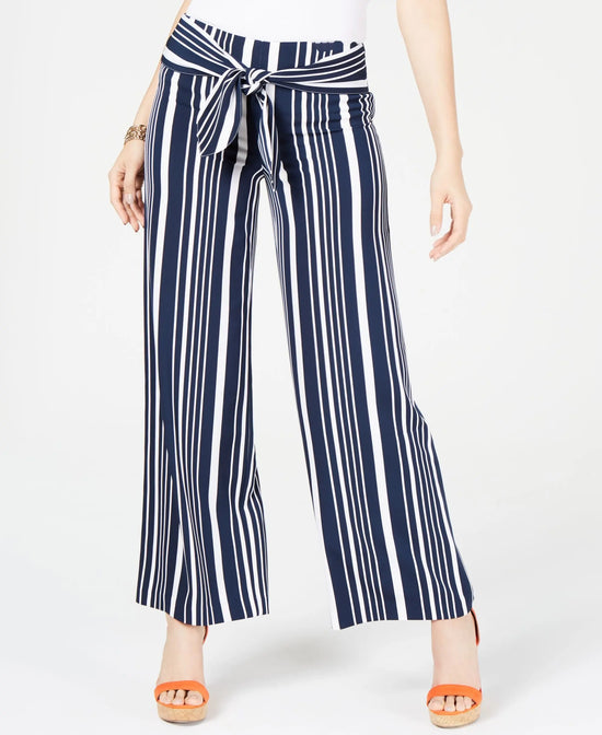 INC Striped Tie-Waist Wide-Leg Pants Amber Chrysippus