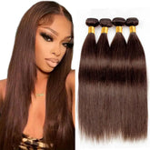 Straight Chocolate Brown Remy Hair Bundles Human Hair Extensions 100g/Pcs 1/3/4 Bundles Deals for Women Human Hair Weaving Wefts Khamik Shop Online