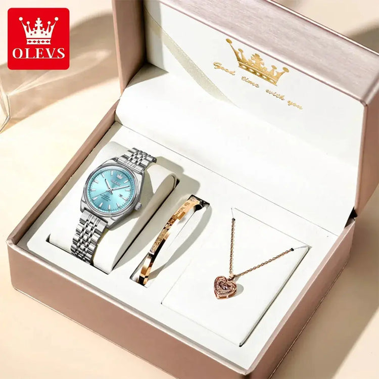 OLEVS New 3703 Watches Woman Elegant Quartz Watch Waterproof Luminous Stainless Steel Date Watches Woman Bracelet Gifts Box Khamik Shop Online