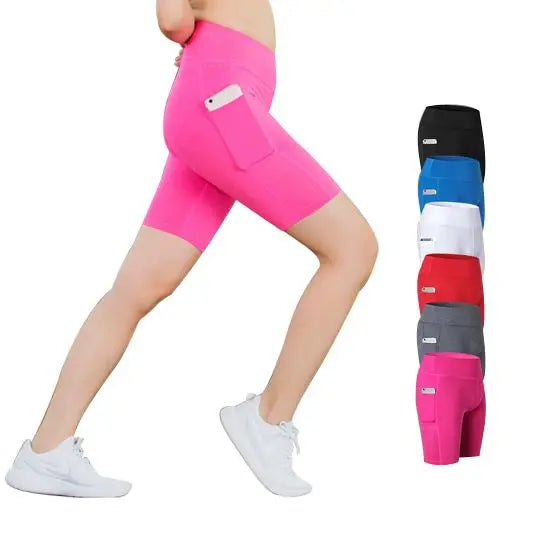 All Seasons Yoga Shorts Stretchable With Phone Pocket Salmon Lucky