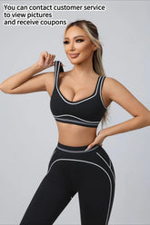 Yoga Suit Women Sport Set Pilates Clothing High Waisted Elasticized Leggings Hip Lifting Pants Gather Top Vest Strip Workout Set Khamik Shop Online