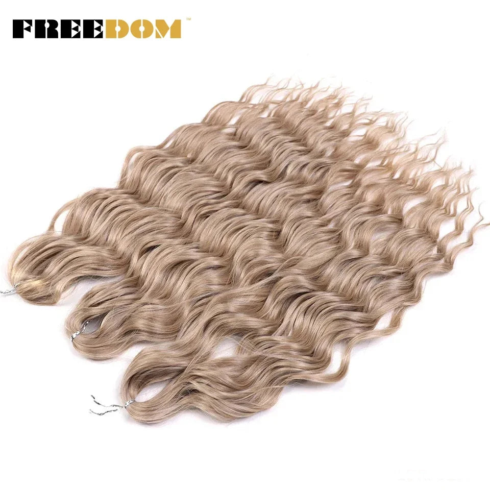 FREEDOM Synthetic Curly Braiding Hair Extensions 24 Inch/60 cm Long Deep Wavy Twist Crochet Braids Hair Ombre Brown Rainbow Hair Khamik Shop Online