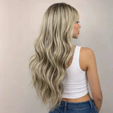 REEWES Ombre Blonde Long Black Wavy Synthetic Wig With Bang Daily Wear Anime Cosplay Khamik Shop Online