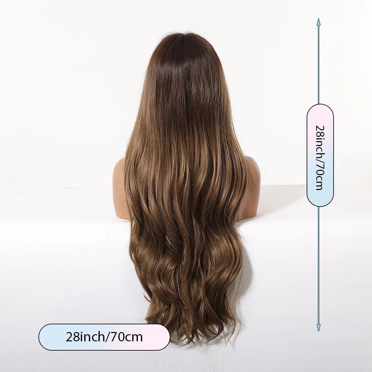 LOUIS FERRE Long Wavy Ombre Brown Wig with Bangs Synthetic Hair Wig Heat Resistant Daily Wear Office Party Cosplay Halloween Khamik Shop Online