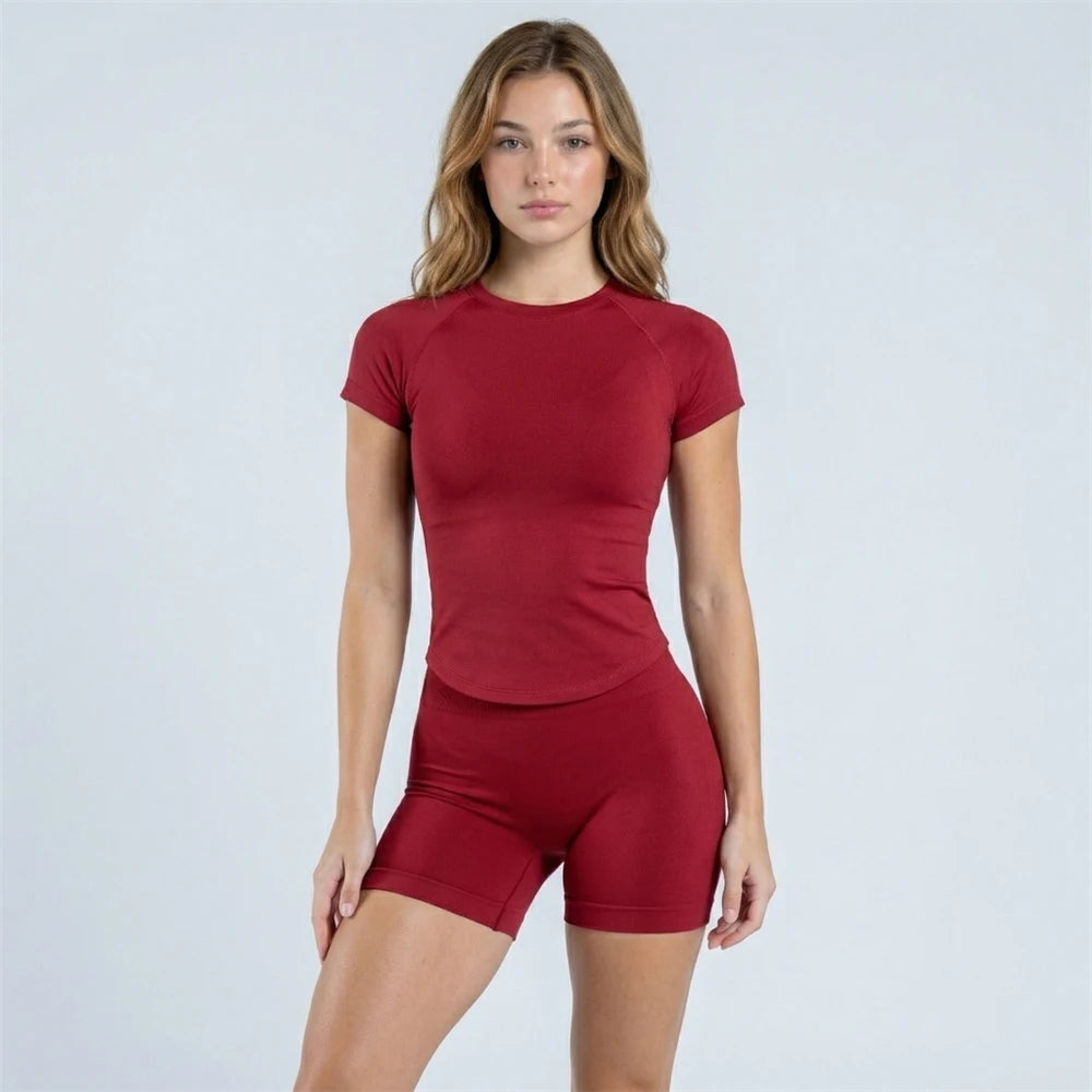 AURA SHARK Sports Short Sleeve Top Seamless Yoga Leotard Clothing Women Gym T Shirts Workout Running Shirts Fitness Sports Vest Khamik Shop Online