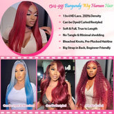 99J Burgundy Colored Human Hair 13x6 Transparent HD Lace Front Wig 40 42 Inches Brazilian Remy Hair Pre Plucked 13x4 Lace Frontal Wig For Women Khamik Shop Online