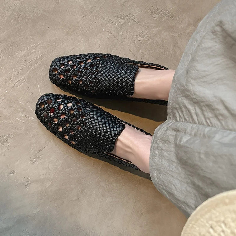 2026 Fashion Hot Sale Genuine Leather Braided Sandals Women Low Heel Breathable Summer Loafers Sandals Female Leisure Pumps Khamik Shop Online