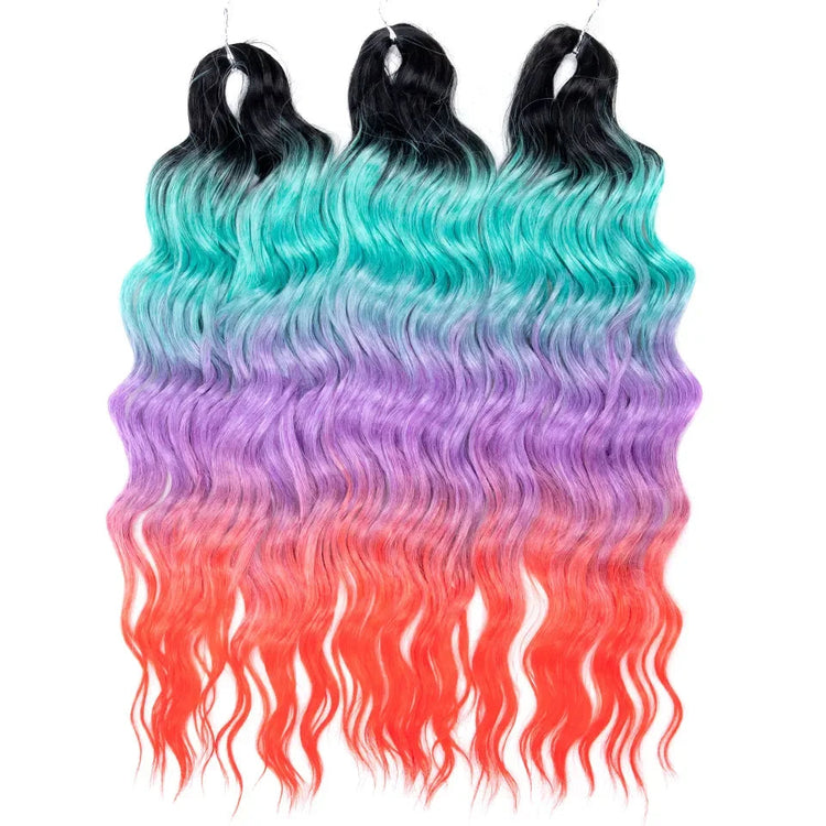 FREEDOM Synthetic Curly Braiding Hair Extensions 24 Inch/60 cm Long Deep Wavy Twist Crochet Braids Hair Ombre Brown Rainbow Hair Khamik Shop Online