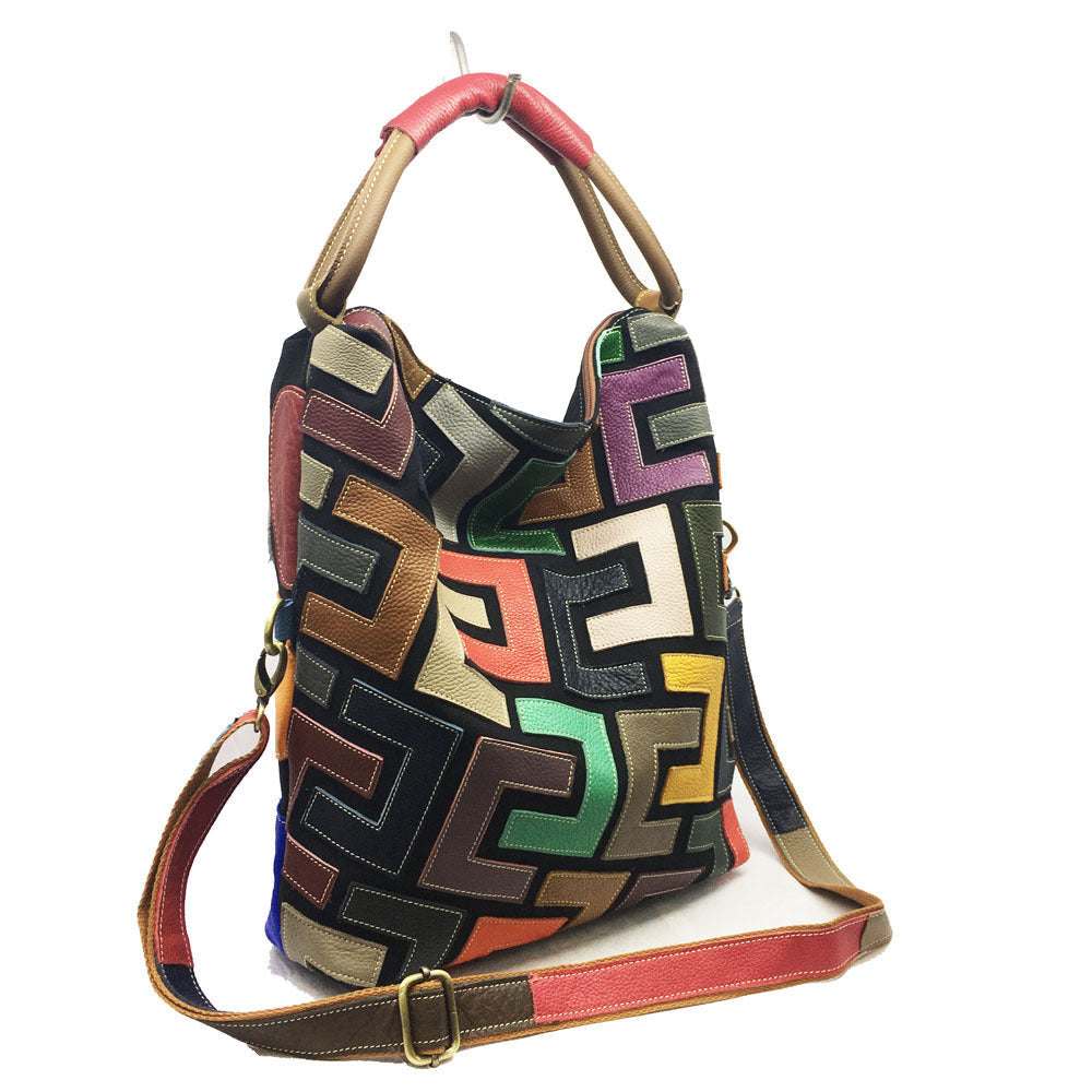 Leisure Colorful Block Leather Messenger Bag For Women Maroon Asteria