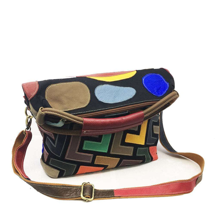 Leisure Colorful Block Leather Messenger Bag For Women Maroon Asteria