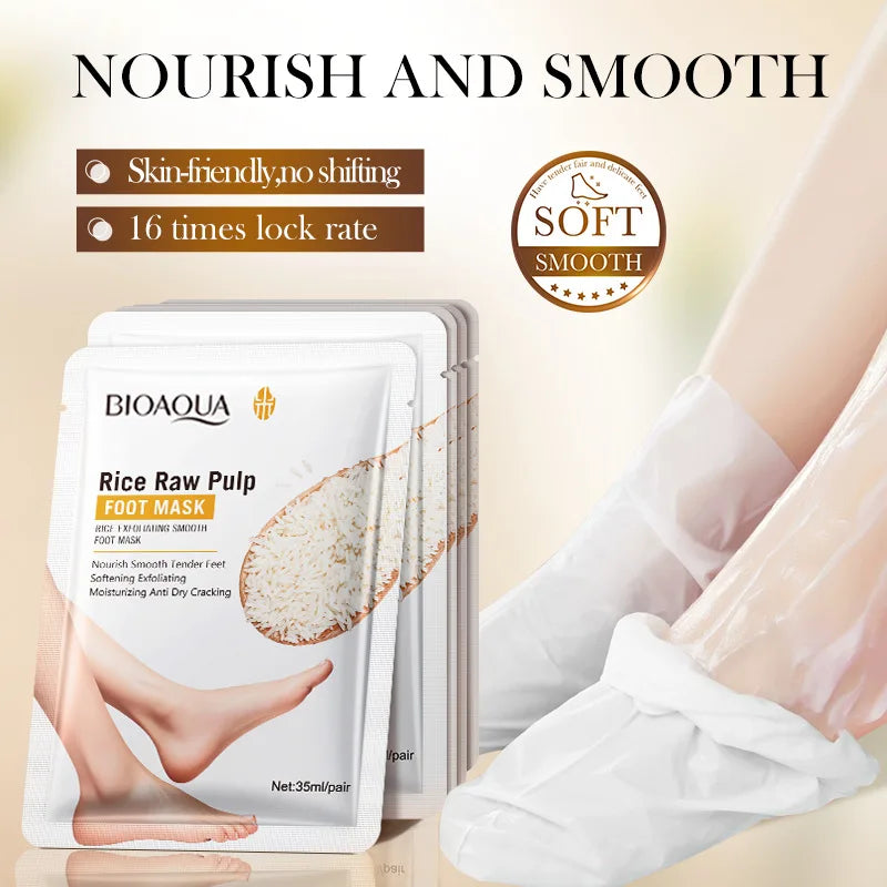 BIOAQUA White Rice Foot Mask anti Wrinkle Moisturizing Foot Peeling Mask Exfoliating Feet Spa Pedicure Exfoliant Feet Skin Care