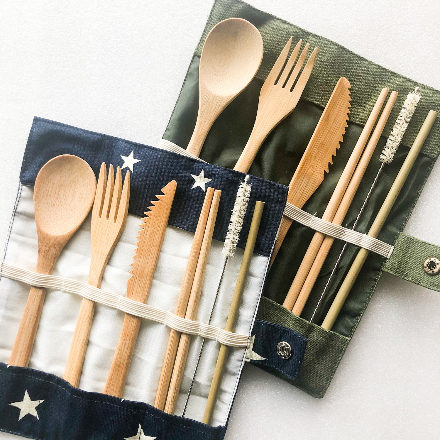 Bamboo Cutlery Set | Zero Waste Reusable | Washable Organic Cotton Ruby Caeneus
