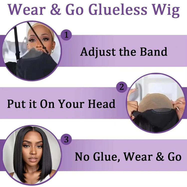 Glueless Wigs Human Hair Pre Plucked Wear and Go 5X5 Pre Cut HD Lace Closure Bob Wig Straight Short Bob Wig Human Hair for Women Khamik Shop Online