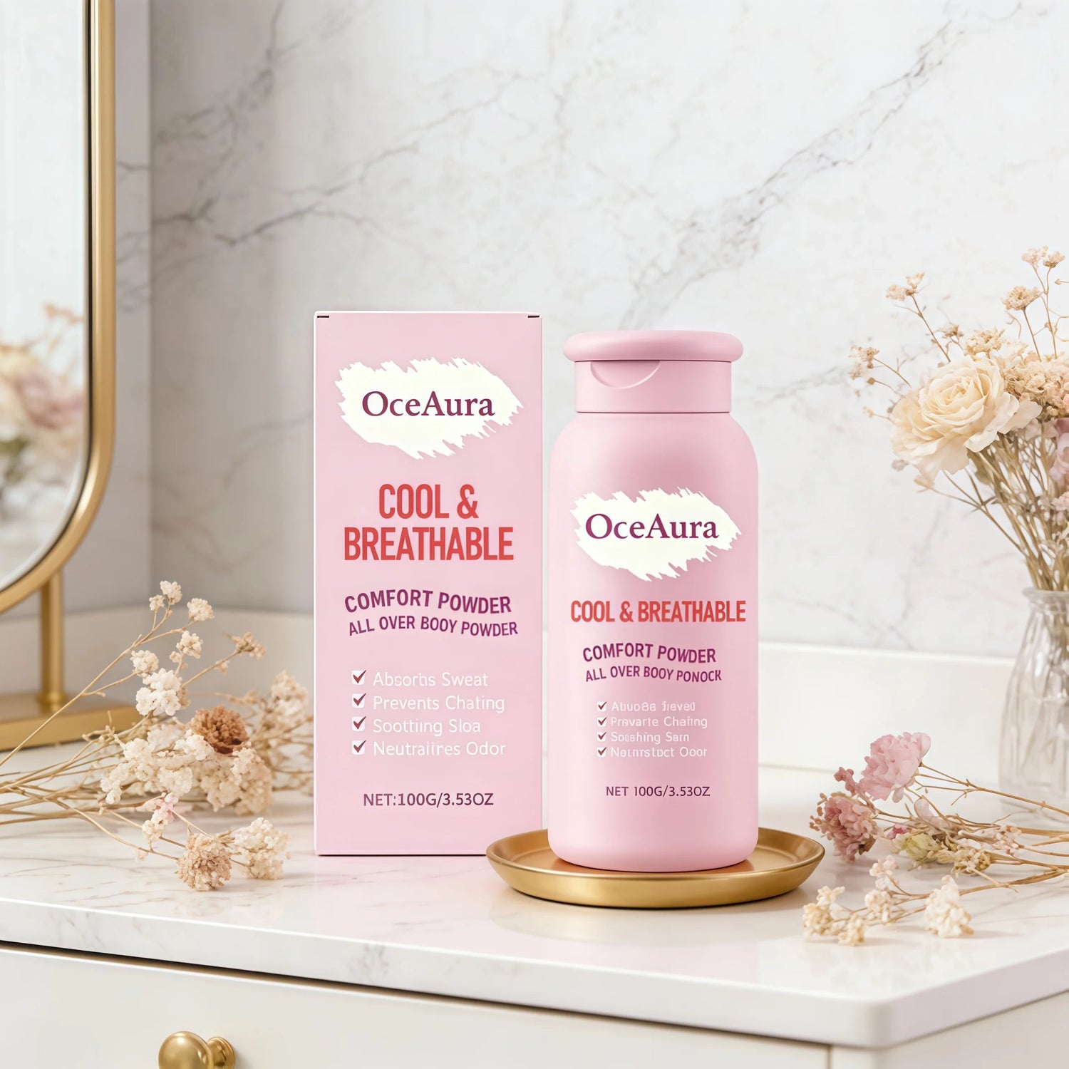 OceAura Body Powder Anti Sweat Armpit Groin Smooth Skin Soothing Comfortable Refreshing Odor Eliminator Anti Chafing Powder 100g Khamik Shop Online
