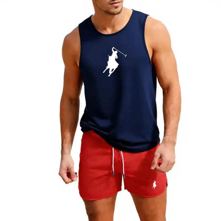 European Men Summer Vest and Shorts Set 2 Piece Outdoor Jogging Athletic Sportswear Fashion Trend Casual Men&