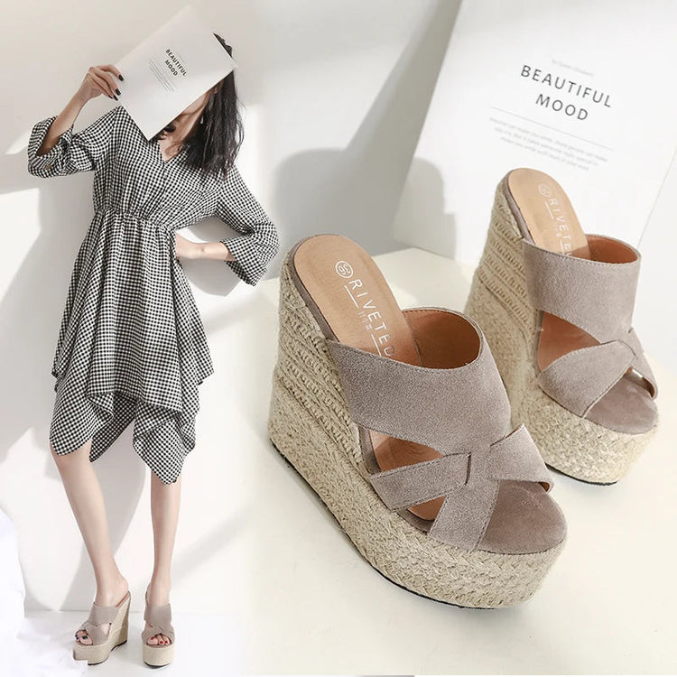 Women Sandals In Summer  Wedges Heels Platform Footwear 14cm High Heels Sandals Shoes For Lady Khamik Shop Online